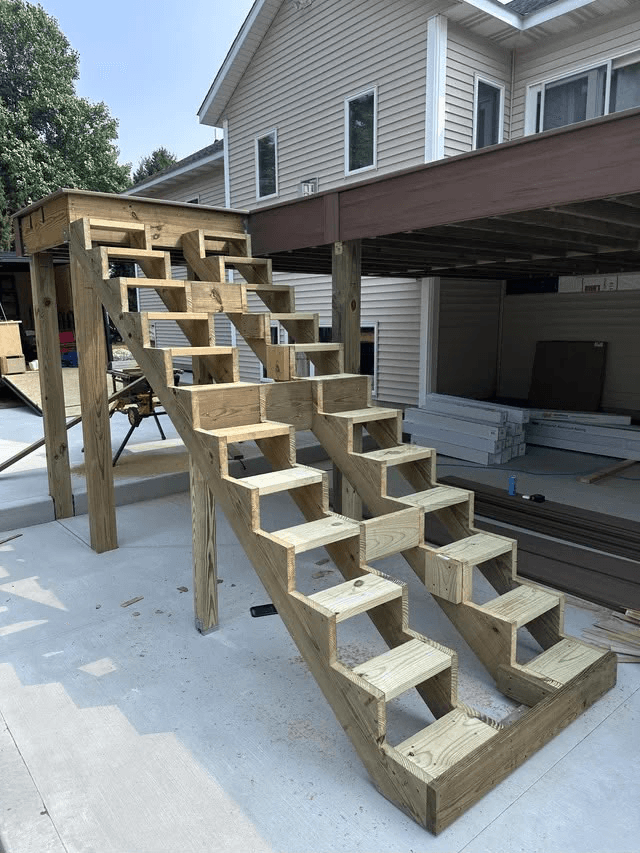 Custom deck staircase construction by Right On Contracting